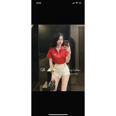 Áo TM cổ bẻ khoá tag chữ nhiều màu