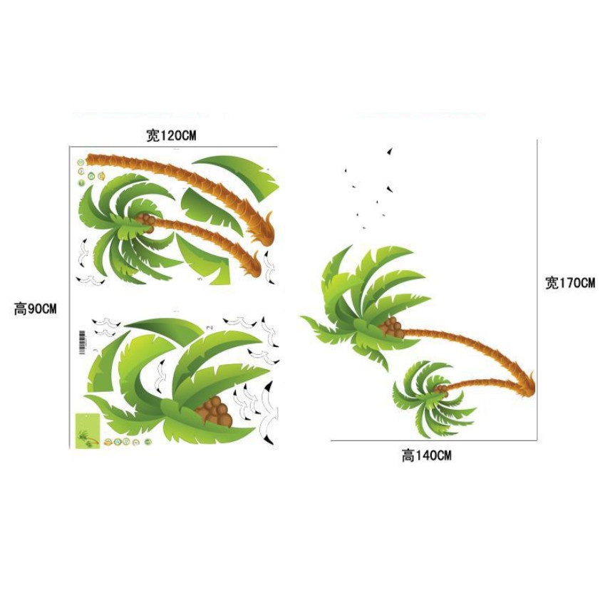 Decal dán tường - Cây Dừa nghiêng cực đẹp lớn ( 2 tấm )