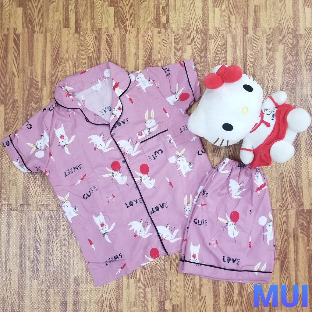 Bộ đồ ngủ cộc nữ Pijama lụa kate thái, bộ mặc ở nhà đáng yêu dễ thương size 45-55kg