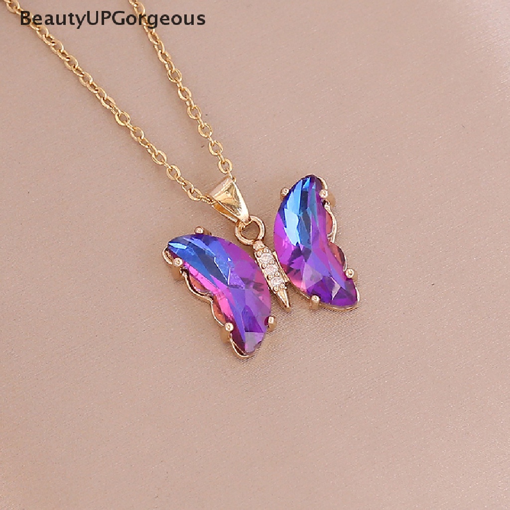 Vòng cổ Bằng Thép Không Gỉ Mặt Bướm Màu Gradient Thời Trang Dành Cho Nữ