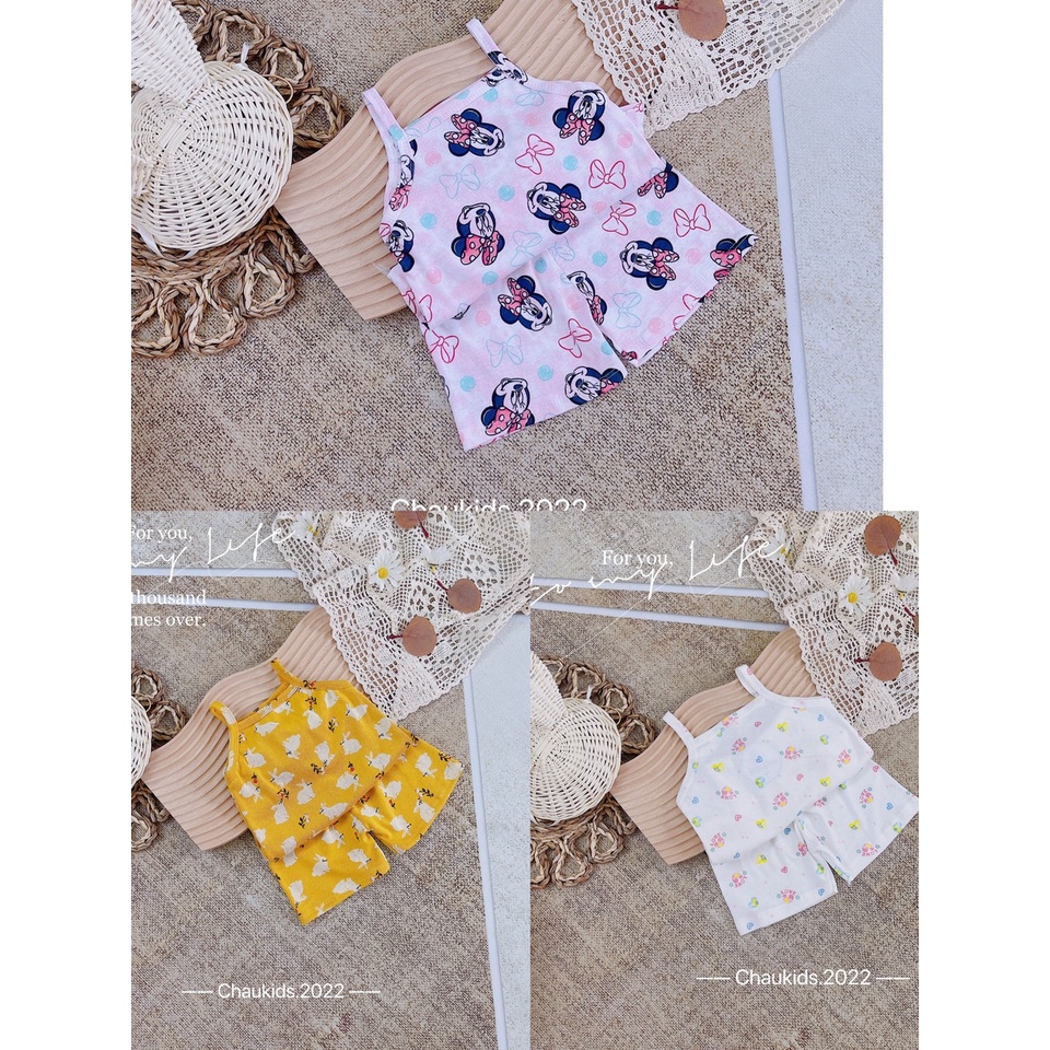 [SALE] Bộ 2 Dây Bé Gái Vải Cotton Borip Hoạ Tiết Minnie Trái Tim, Bộ Quần Áo Cho Bé Mặc Hè MKM2236