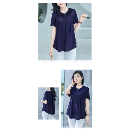 Áo Sơ Mi Tay Ngắn Dáng Rộng Cỡ Lớn Che Bụng Kiểu Phương Tây Dễ Thương Cho Nữ Trung Niên