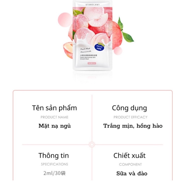 Mặt nạ ngủ dưỡng ẩm  VENZEN chiết xuất quả đào protein se khít lỗ chân lông không cần rửa FEYBEAUTY A54