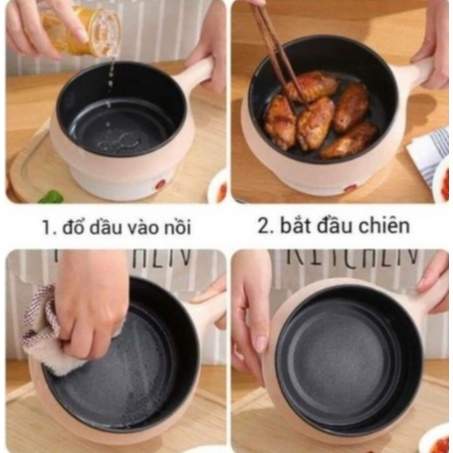 Nồi Lẩu Mini Điện 2 TẦNG CAO CẤP CHỐNG DÍNH, HẤP, RÁN,CHIÊN, Kèm Lồng Hấp