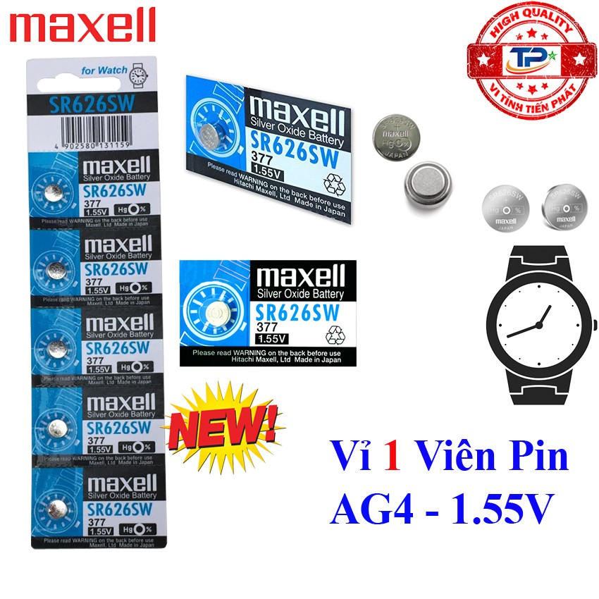 Vỉ 1 viên Pin đồng hồ đeo tay AG4 / LR66 / LR626 / SR626SW /377 Maxell Sliver Oxide battery 1.55V - Pin nút áo