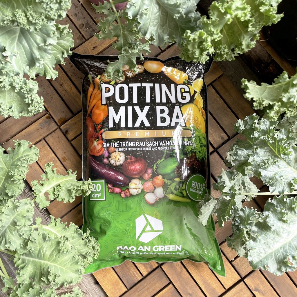 Đất trồng rau sạch và hoa Potting Mix BA, giá thể trồng rau hữu cơ an toàn, tơi xốp, thoáng khí 20dm3