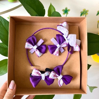 Set băng đô ruy băng tím handmade
