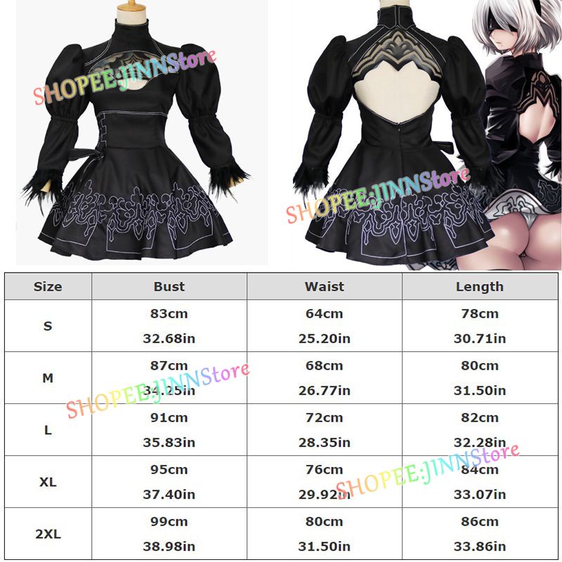 JINN Nier Automata Yorha 2B bộ đồ cosplay Anime Phụ nữ Trang phục Bộ Cô gái Bữa tiệc Váy đen Gothic