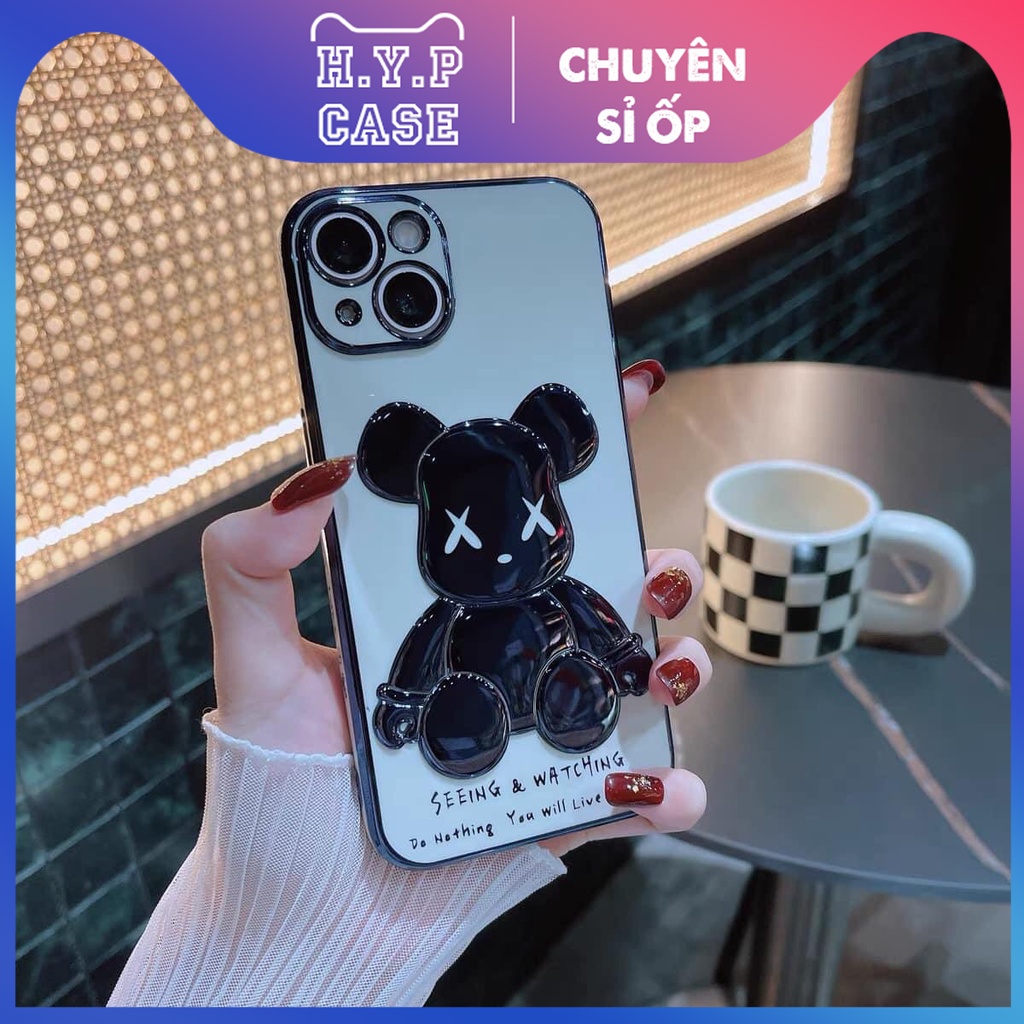 Ốp Lưng Iphone BEARBRICK Bóng Nổi 3D Viền Si Chống Bẩn Cạnh Vuông Màu Đen (02) | BigBuy360 - bigbuy360.vn