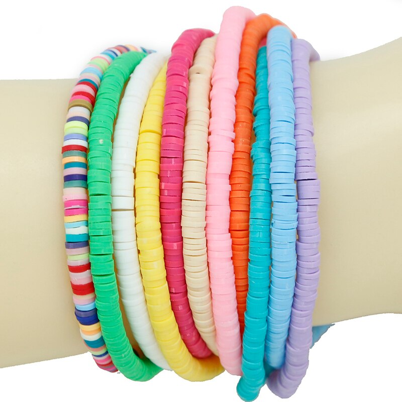 Dây hạt dẹt tròn bằng đất sét polymer dùng làm đồ trang sức thủ công 4/6mm