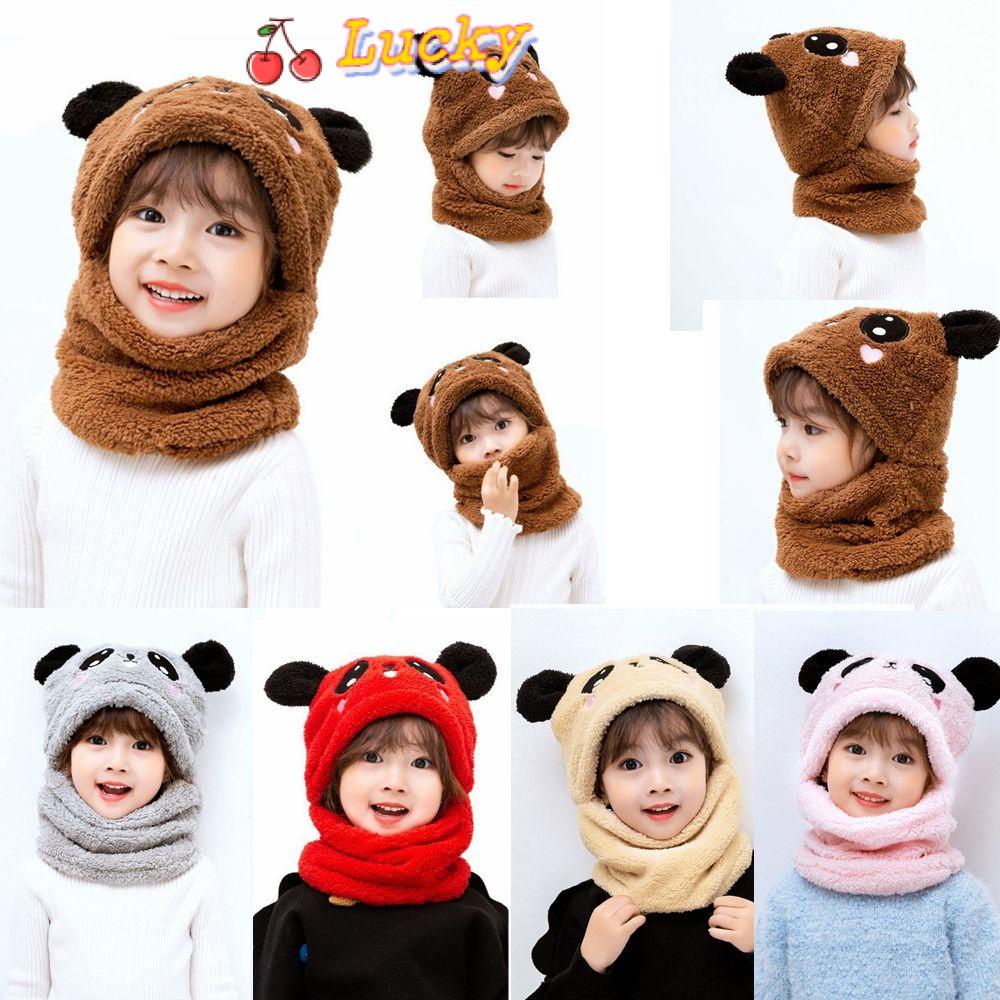 Mũ trùm đầu kiêm khăn choàng cổ bằng nhung san hô dày dặn hình gấu trúc nhiều màu sắc cho bé