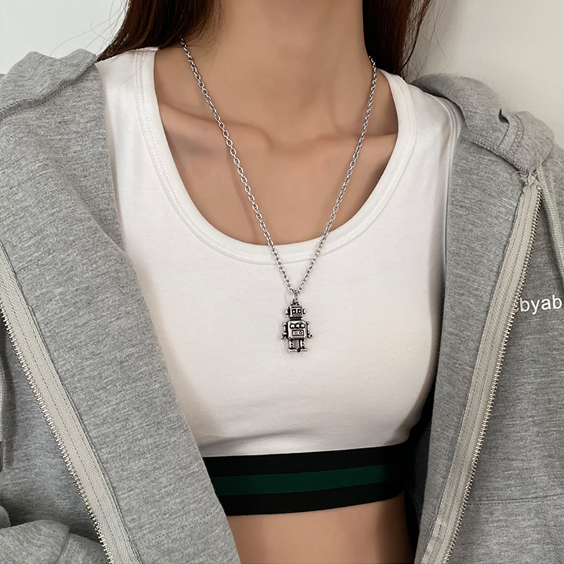 Vòng Cổ Kim Loại Mặt Hình Robot Cá Tính Thời Trang Phong Cách Hip Hop
