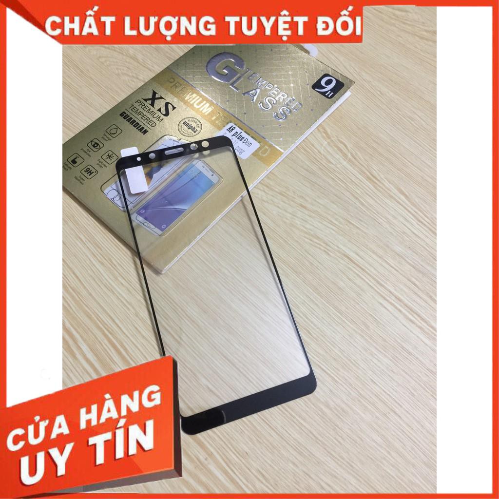 Miếng dán full toàn màn hình dành cho Samsung A8 plus, có khăn lau đi kèm