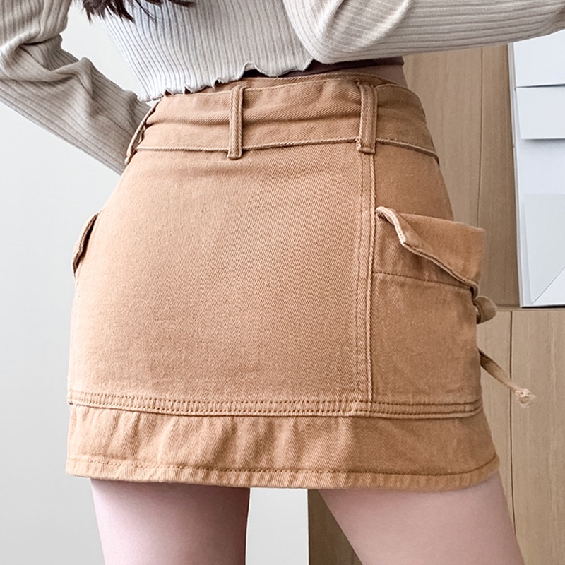 IELGY   Quần Short denim Lưng Cao Ống Rộng Họa Tiết Rằn Ri Cá Tính Cho Nữ