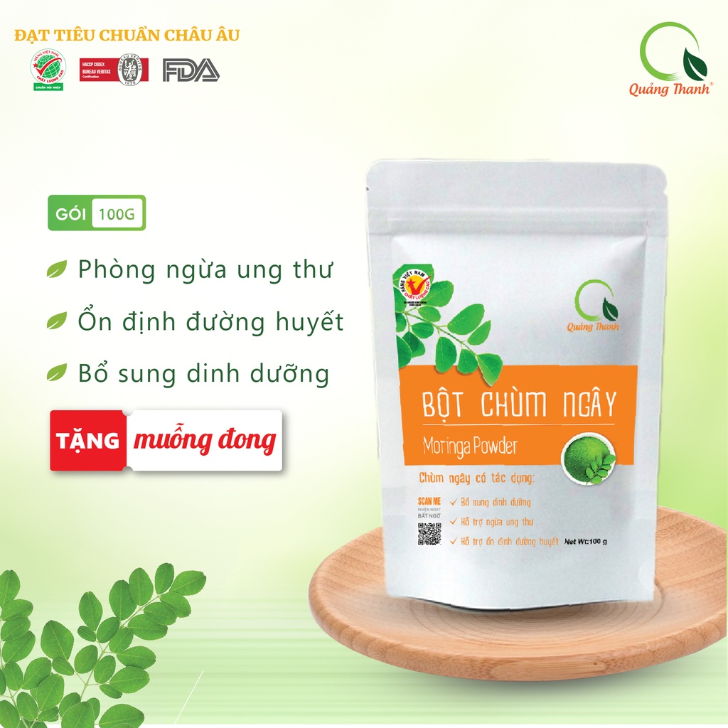 [CHÍNH HÃNG] Bột Chùm Ngây Quảng Thanh 100% Nguyên Chất Sấy Lạnh - Ngừa ung thư, ổn định đường huyết - Gói 100 gr