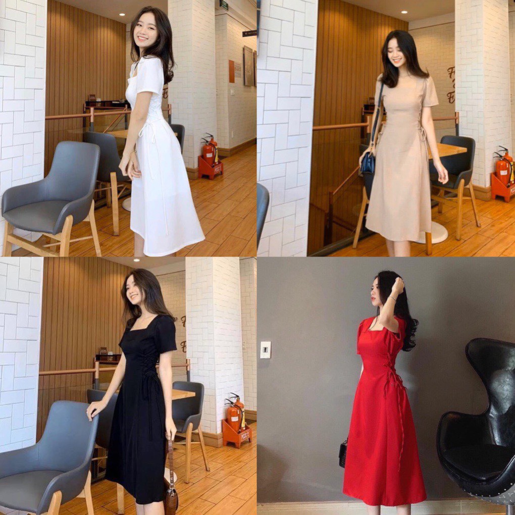 Đầm maxi dài xòe 2 lớp cổ vuông đan dây rút điều chỉnh eo tôn dáng - Alita Dress(Có Ảnh Thật) | BigBuy360 - bigbuy360.vn