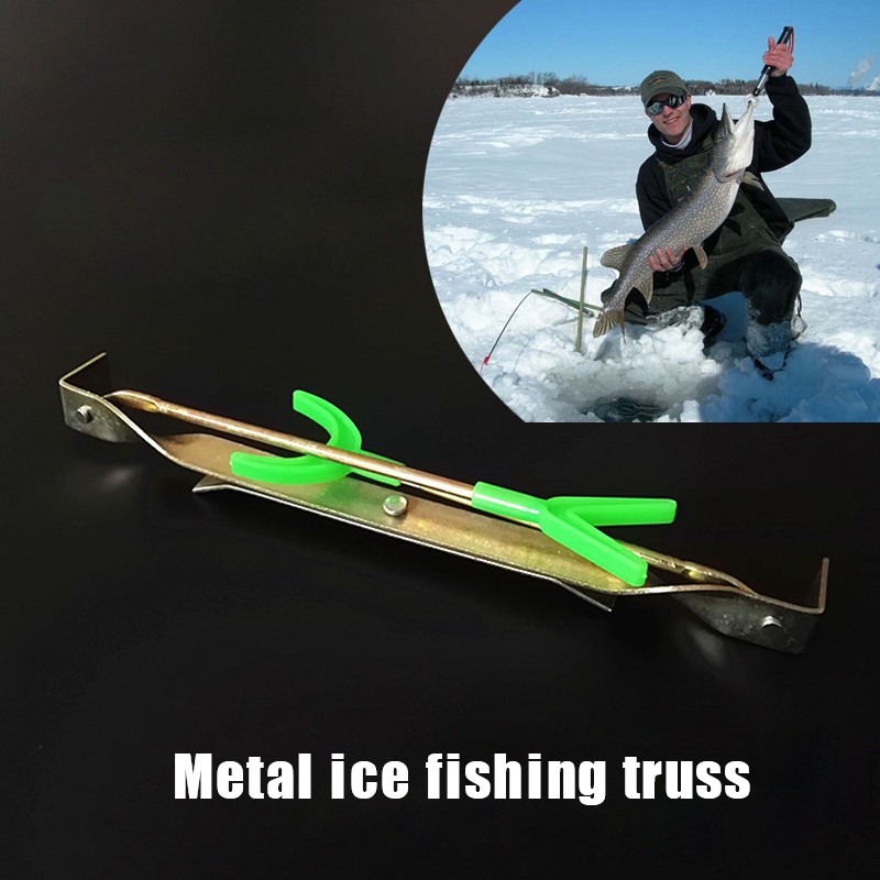 【NeLV】Câu cá trên băng câu cá mùa đông Khung đôi đầu đóng mở Giàn câu cá bằng kim loại Dụng cụ câu cá chuyên nghiệp