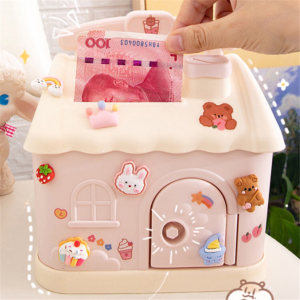 1 Ống Heo Tiết Kiệm Bằng Nhựa Hình Ngôi Nhà Hoạt Hình Dễ Thương