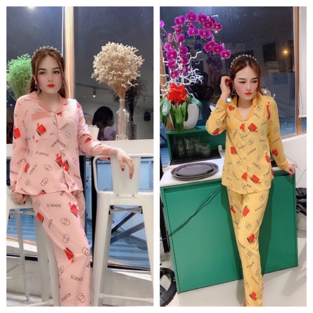 (xã kho rẽ cam kết đẹp ) Đồ bộ pijama tay dài quần dài lụa thái hàng mới