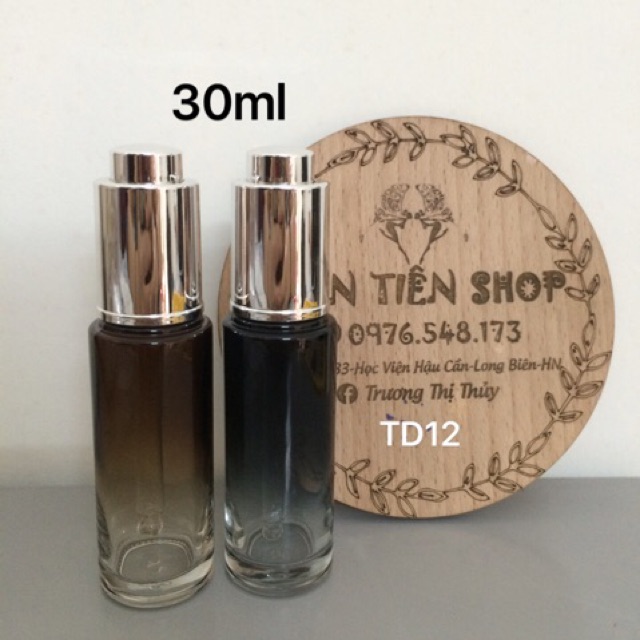 Chai thuỷ tinh đen 30ml đầu bóp bạc