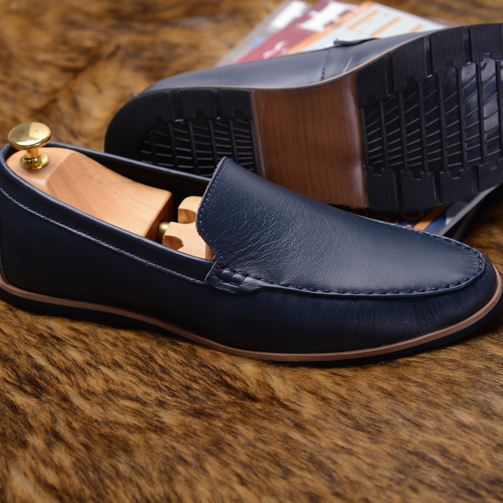 Giày lười nam Loafer trơn, da lì màu xanh rêu