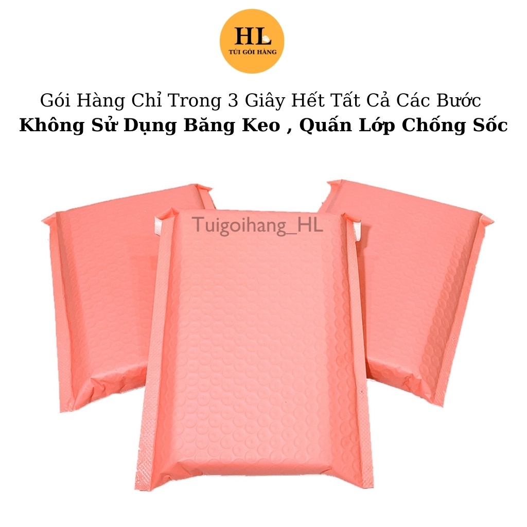 Túi gói hàng chống sốc màu hồng đào chất liệu cao cấp size 18x23+4cm ( có lớp khí bong bong bên trong ) TUIGOIHANGHL