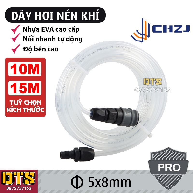Bộ ống dây hơi khí nén nối nhanh tự động EVA Đài Loan CHZJ 5x8mm size 15m 10m, chịu áp lực suất cao, độ bền vượt trội
