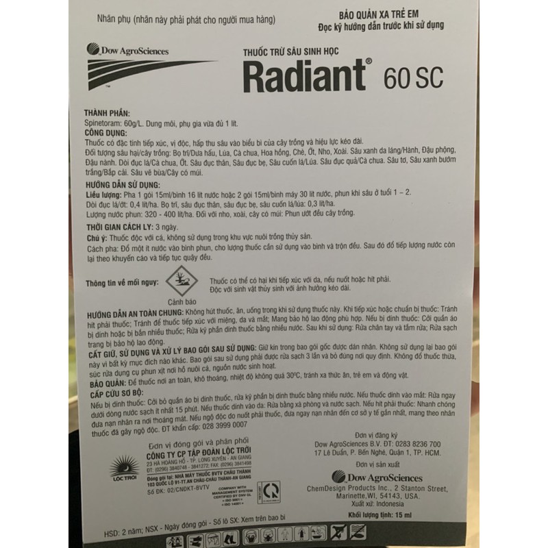 Radiant 60SC Chế Phẩm Bảo Vệ Hoa Hồng Và Cây Cảnh
