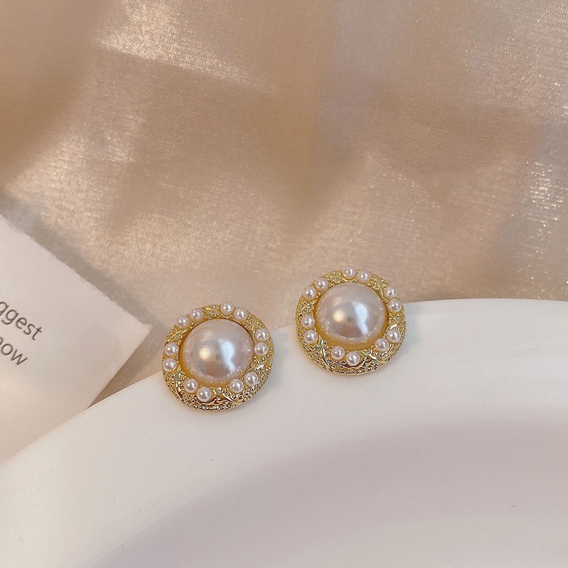 Khuyên Tai Đính Ngọc Trai Sang Trọng Phong Cách retro Pháp