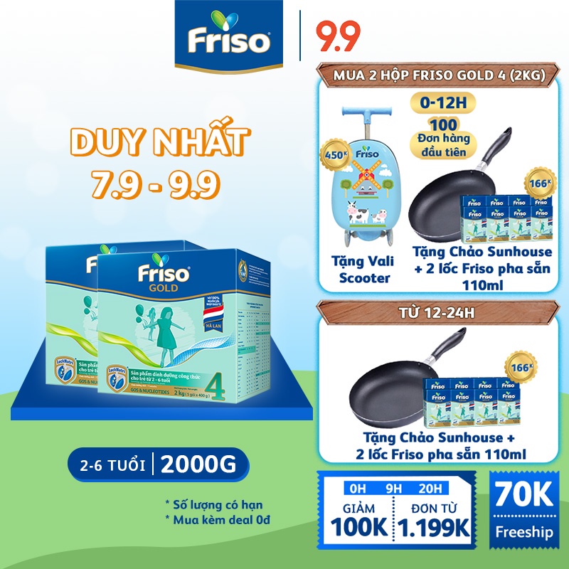 Bộ 2 Hộp Sữa Bột Friso Gold 4 Hộp Giấy 2kgx2