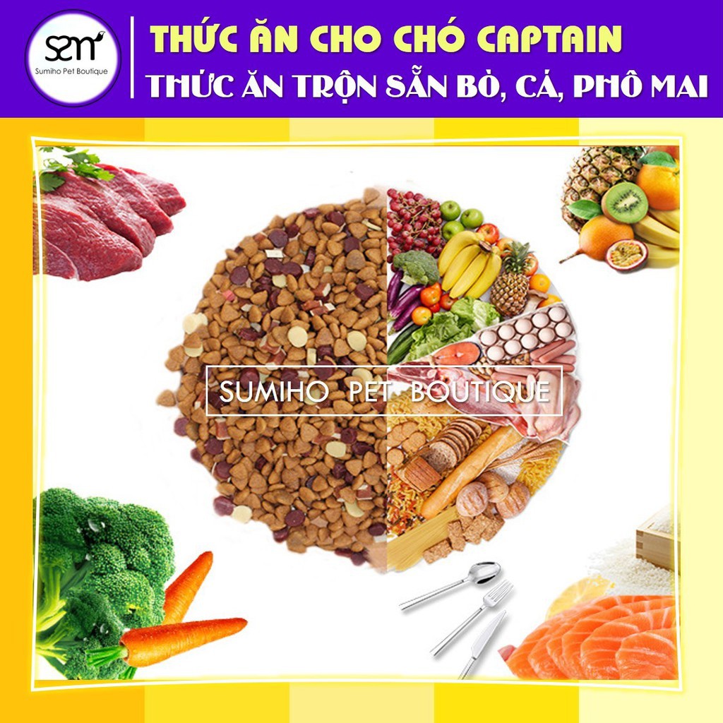 ( SHOP 4 ) ( Hàng sẵn ) Hạt thức ăn cún cưng Captain (Túi 1.5Kg) trộn lẫn thịt bò, phô mai, cá hồi, rau củ MM222 MM222