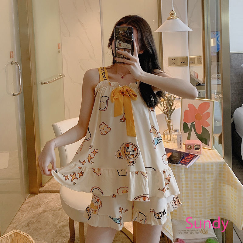 Bộ đồ ngủ mặc nhà 2 dây ngọt ngào gợi cảm mùa hè