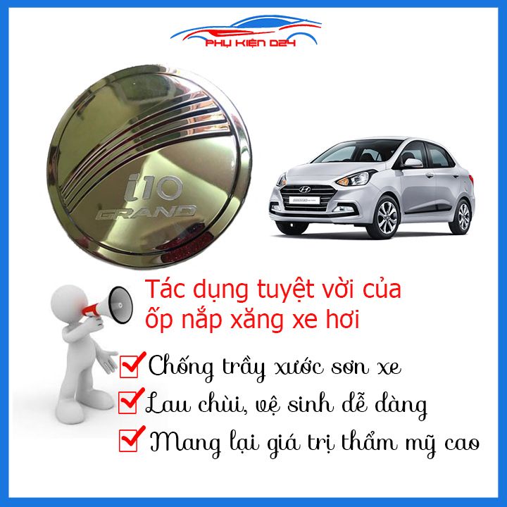 Ốp nắp bình xăng Grand i10 2014-2015-2016-2017-2018-2019 Sedan mạ crom chống trầy trang trí ô tô