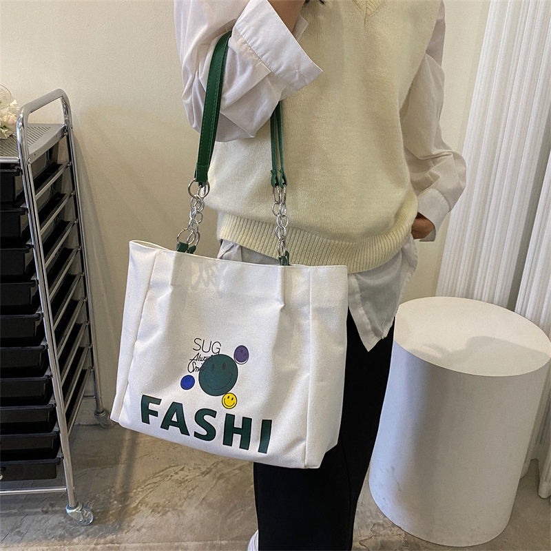 Túi tote Đeo Vai / Xách Tay Bằng Vải Bạt Sức Chứa Lớn In Họa Tiết Hoạt Hình Cho