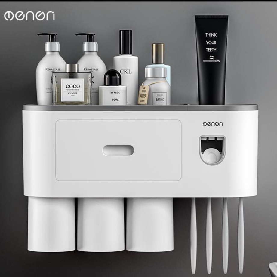 Bộ Nhả Kem Đánh Răng Tự Động Đựng Chải Đánh Răng Dán Tường Cao Cấp OENEN - Tặng Kèm Miếng Dán
