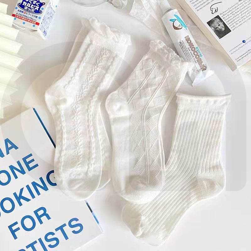 [Mã FAMARAL1 giảm 10K đơn 50K] Tất Vớ Cổ Cao Nữ Tone Màu Trắng Cotton Co Giãn Đẹp Vải Cotton