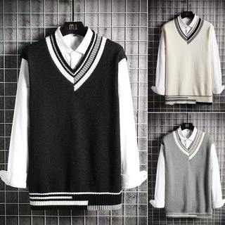 Áo Sweater Dệt Kim Unisex Cổ Chữ V Không Tay Size M-3XL