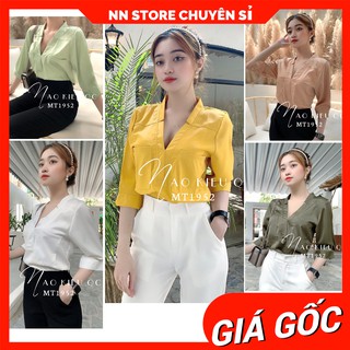 ÁO PHI LỤA CAO CẤP CỔ V TAY LỠ - ÁO CỔ V 2 TÚI CỰC XINH MT1952 ⚡HÀNG ĐẸP⚡ẢNH THẬT⚡ SƠ MI TRƠN MÀU ⚡ SƠ MI CÔNG SỞ