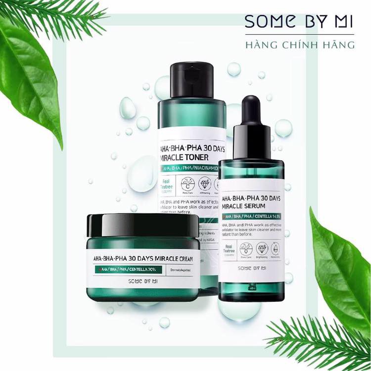 Bộ 4 SP Dưỡng Da Giảm Mụn Some By Mi AHA-BHA-PHA 30 Days Miracle (SRM Acne 100ml + Toner 150ml + SR 50ml + Kem 50ml)