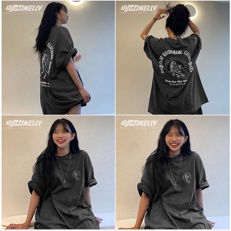 (CÓ SẴN )HÀNG CHÍNH HÃNG Áo thun NELLY HEYBIG unisex tay lỡ ,hoạ tiết cầu nguyện mã BHYHDX8293AX.