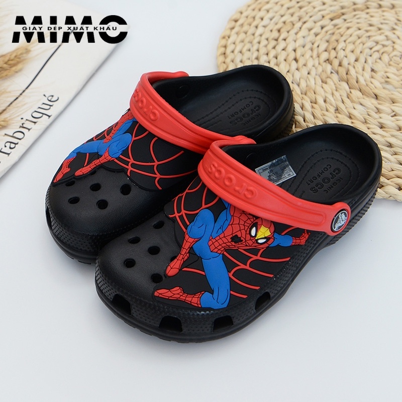 Sục Cho Bé Trai, Dép Siêu Nhân Người Nhện Màu Đen - Tặng 10 jibit 2D, Full Box