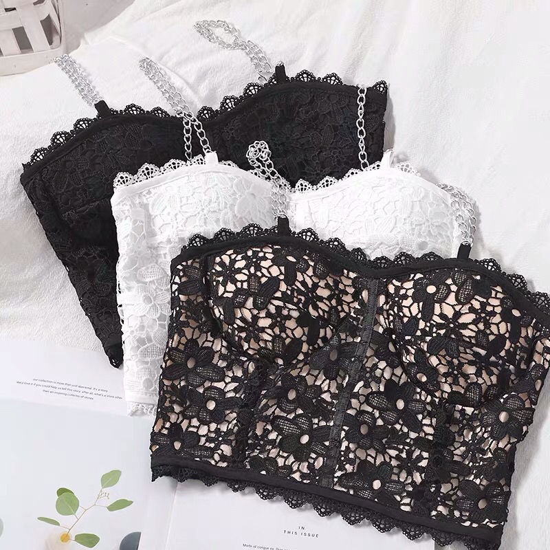 Áo Hai Dây Ngắn Phối Ren Màu Đen Quyến Rũ Thời Trang Mùa Hè Cho Nữ
