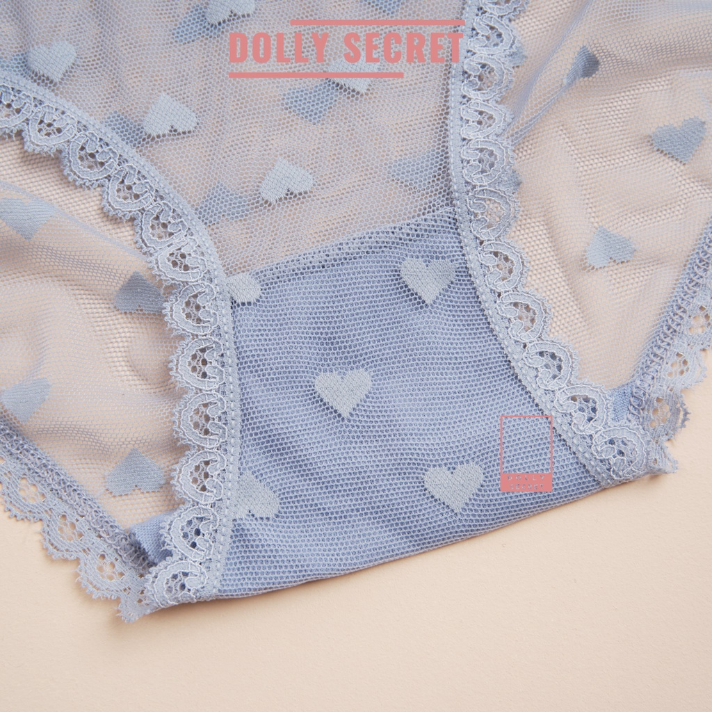 Quần lót ren nữ sexy cao cấp xuyên thấu họa tiết trái tim dễ thương có đính nơ DOLLY SECRET QL051