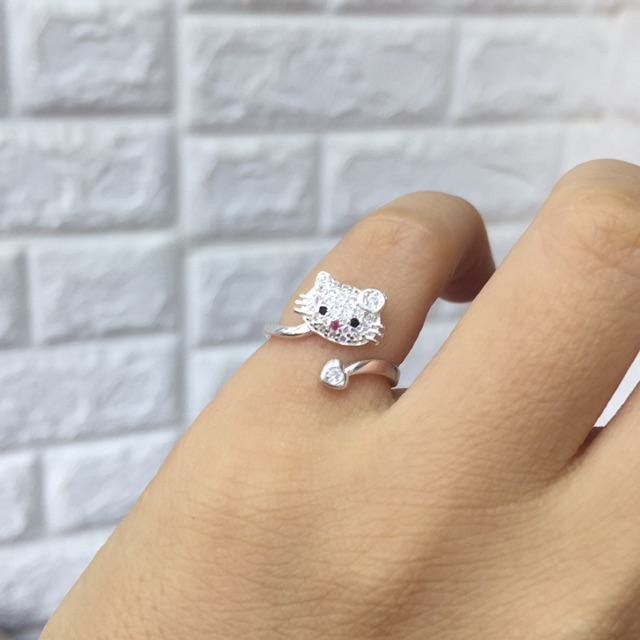 Nhẫn mèo tim freesize bạc ta