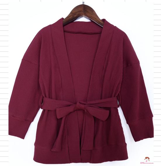 Áo Khoác Cardigan Dệt Kim Tay Dài Hở Vai Phối Dây Thắt Eo Dành Cho Bé Gái Tập Đi 7 Tháng Tuổi