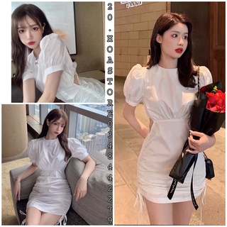 VÁY TRẮNG RÚT DÂY HỞ EO - ĐẦM TAY LỠ BODY KHOÉT EO CHUN KÉO KHÓA VẠT THẮT NƠ 2 BÊN ĐIỀU CHỈNH