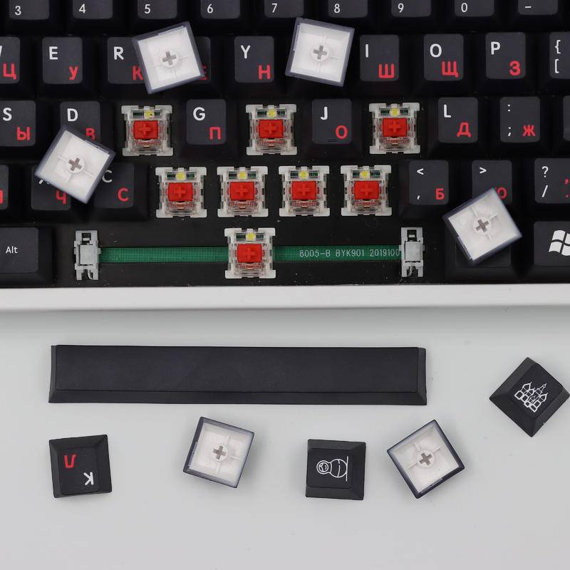 Red in Black Keycap Russian language Bộ 129 Nút Bàn Phím PBT 61/64/68/87/96/980/104 Màu Đỏ Đen