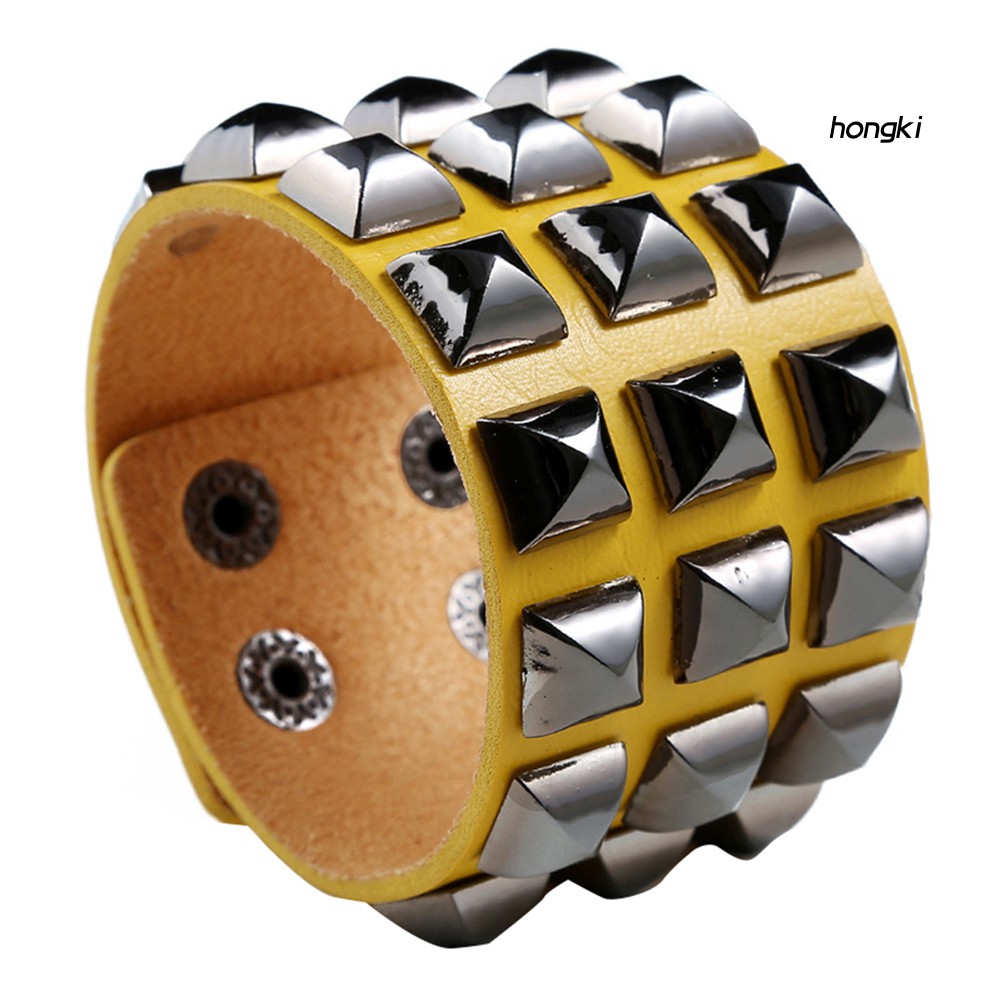 Vòng tay da bản to đính đinh tán phong cách punk cho nam nữ