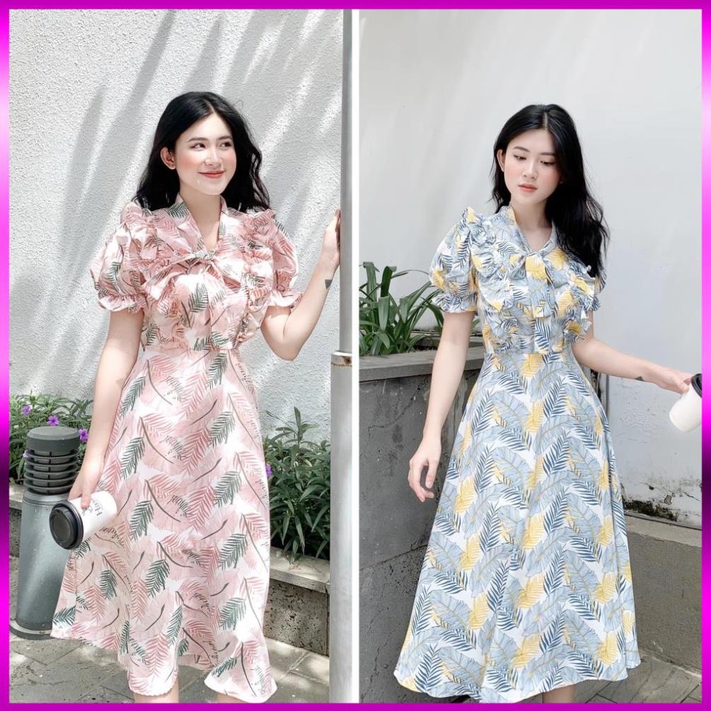[HÀNG THIẾT KẾ] ĐẦM HỒNG XANH HOẠ TIẾT CỘT EO - CHẤT LIỆU CAO CẤP - MÀU HỒNG / XANH BÁNH BÈO | BigBuy360 - bigbuy360.vn