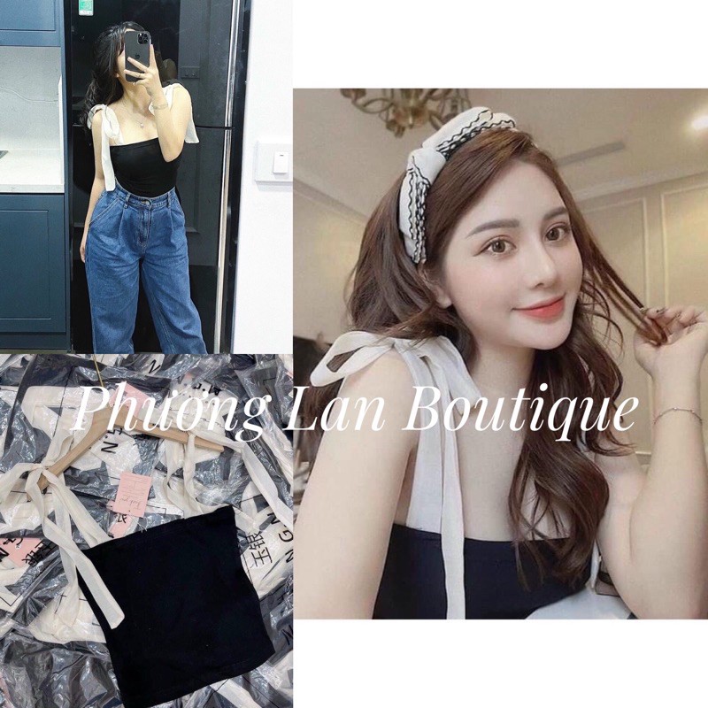 Áo croptop 🌸FREESHIP🌸 Áo 2 dây croptop buộc nơ vai dây voan over size siêu xinh